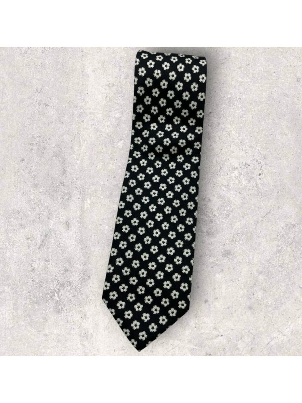 TIE RACK Silk Tie ITALY Black White Soccer Ball W:3.7" EUC
